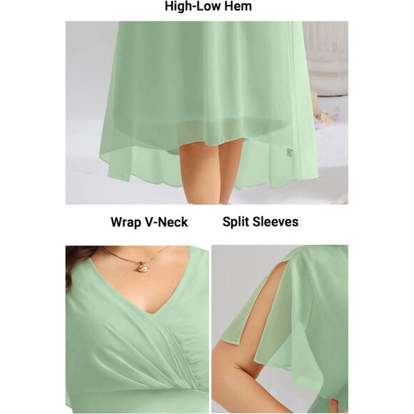 Plus Size Chiffon Dress Women High Low V-Neck Formal Evening Wedding - Picture 6 of 6